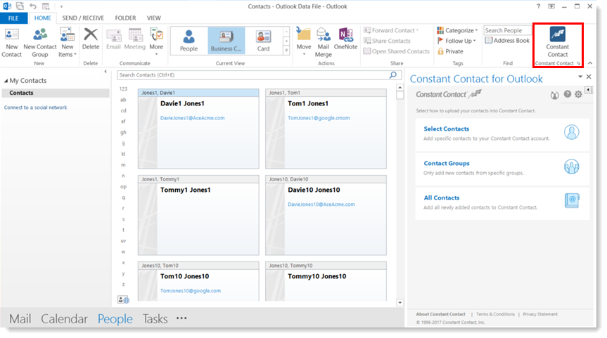 Add contacts to your Constant Contact account without having to leave your Outlook account.  Source: Constant Contact Knowledgebase