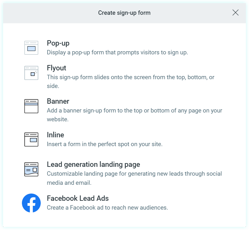 In Constant Contact, get started by choosing the sign-up form you want to use.